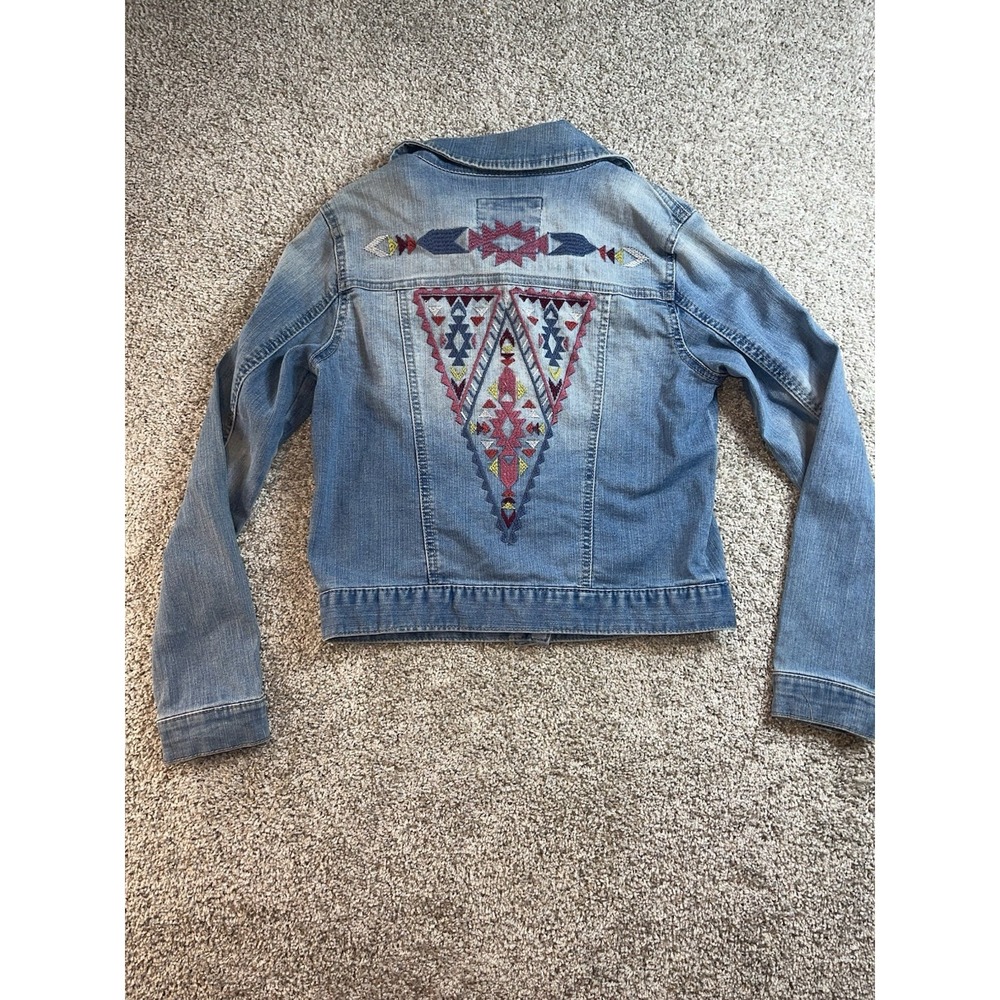 MUDD Girls BOHO Embroidered Jean Jacket Stretch Size 14